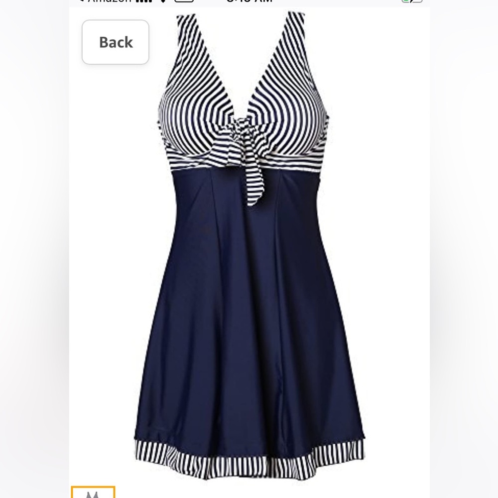 NEW Miyang Women’s One Piece High Waisted Navy Stripe Swimsuit size M